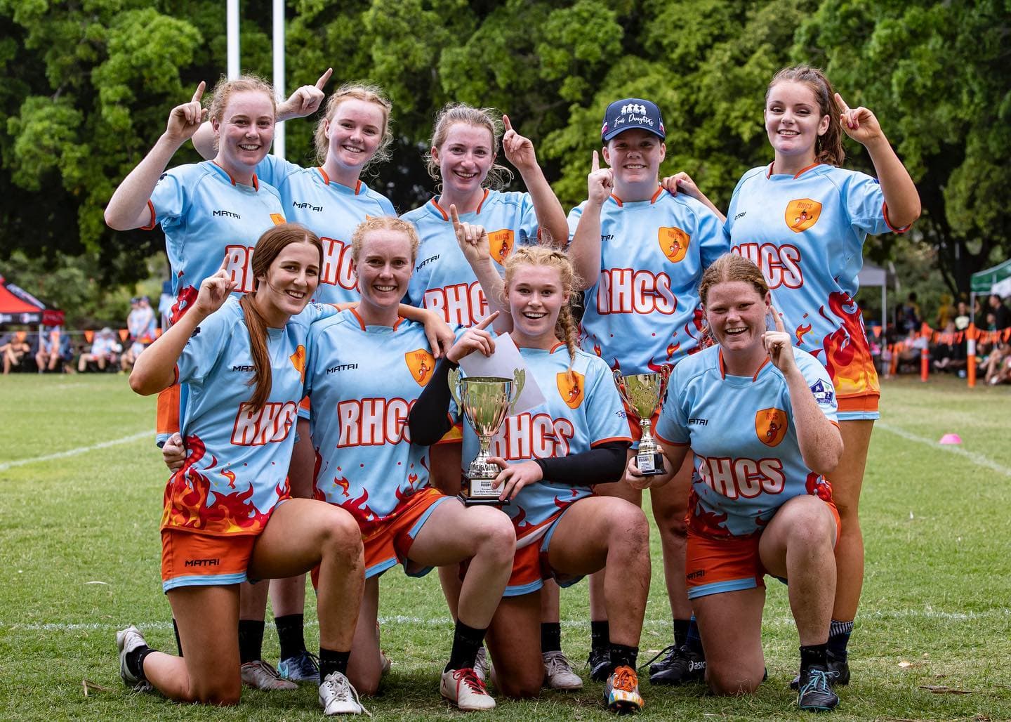 RCHS celebrating their win at the 2021 BrisVegas 7s